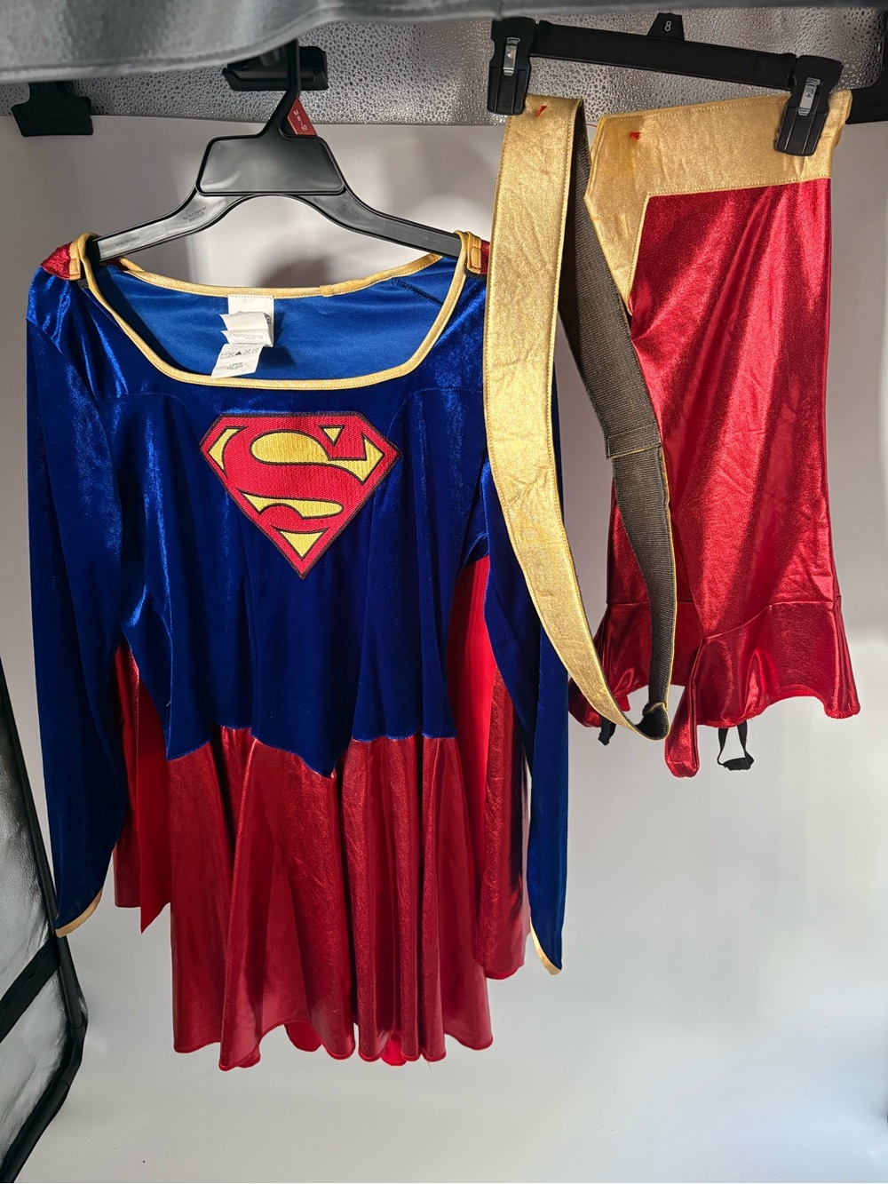 DC Comics Supergirl Blue and Red Long Sleeve Dress Costume with Gold Accents